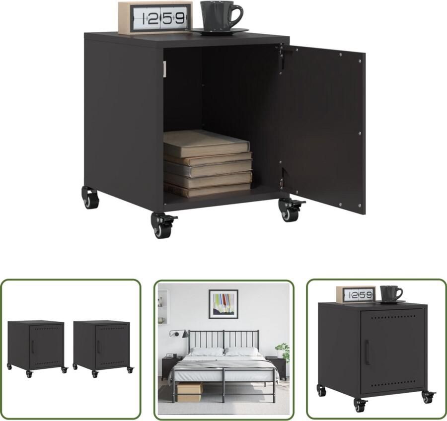 The Living Store Nachtkastjes 2 st 36x39x43 5 cm staal zwart Nachtkastjes Slaapkamer Metalen Kast Staalkasten Zwarte Meubels