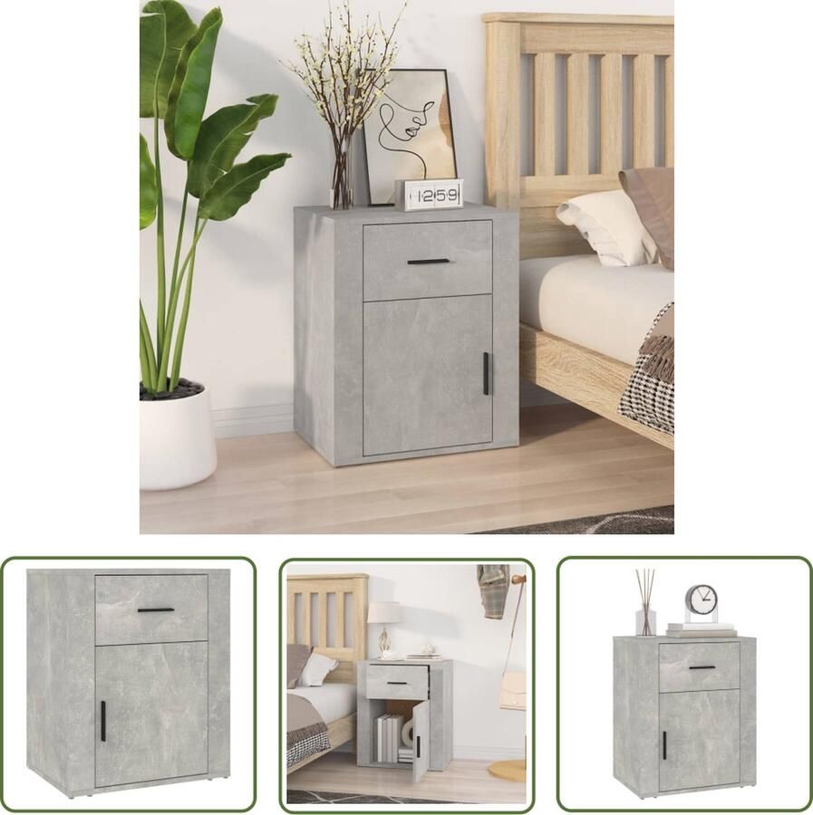 The Living Store Nachtkastje Trendy Meubelen Afmetingen- 50 x 36 x 60 cm Betongrijs Nachtkastje Slaapkamerinrichting Houten Nachtkastje Betonnen Grijs Opbergkastje - Foto 2