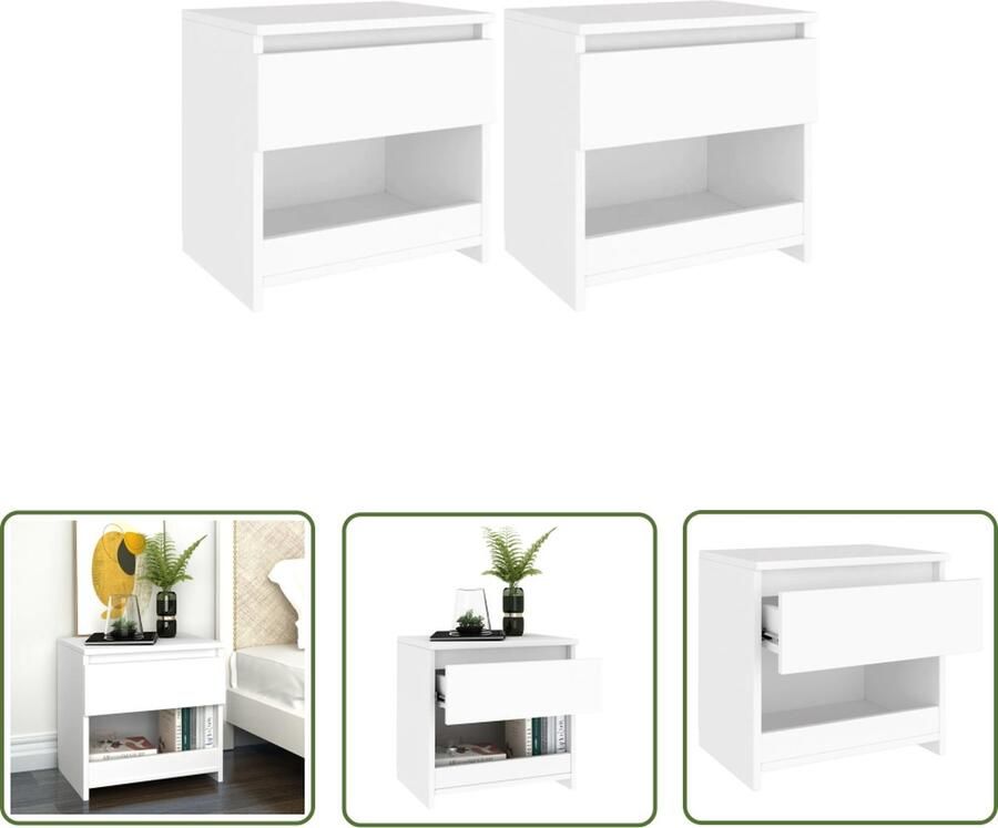 The Living Store Nachtkastje wit bewerkt hout 40x30x39 cm 1 lade en 1 vak Nachtkastje Slaapkamerinrichting Houten Meubel Wit Meubel Opbergvak - Foto 2