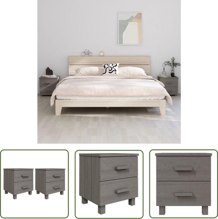 The Living Store HAMAR Nachtkastje Massief grenenhout 40 x 35 x 44.5 cm 2 lades Nachtkastje Slaapkamerinrichting Meubilair Hout Meubel Grenoblehouten Kast - Foto 2