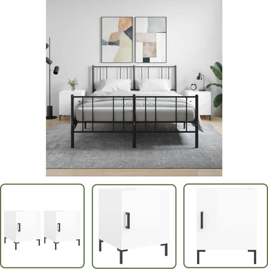 The Living Store Nachtkastjes -Naam van de Nachtkastjes 40x40x50 cm Kleur- Hoogglans Wit Nachtkastjes Slaapkamerinrichting Houten Meubilair Witte Meubelen Modern Design - Foto 2