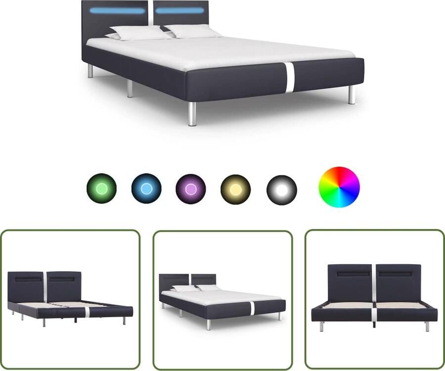 The Living Store Bedframe Zwart Hout en staal 211 x 145 x 70 cm LED-strip Bedframe Slaapkamermeubel Led Lamp Modern Bed Zwart Bed