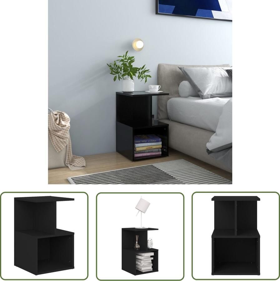 The Living Store Nachtkastje Elegant Meubel 35 x 35 x 55 cm Kleur- Zwart Nachtkastje Slaapkamermeubel Bedsidetable Zwarte Meubels Houten Meubels - Foto 2