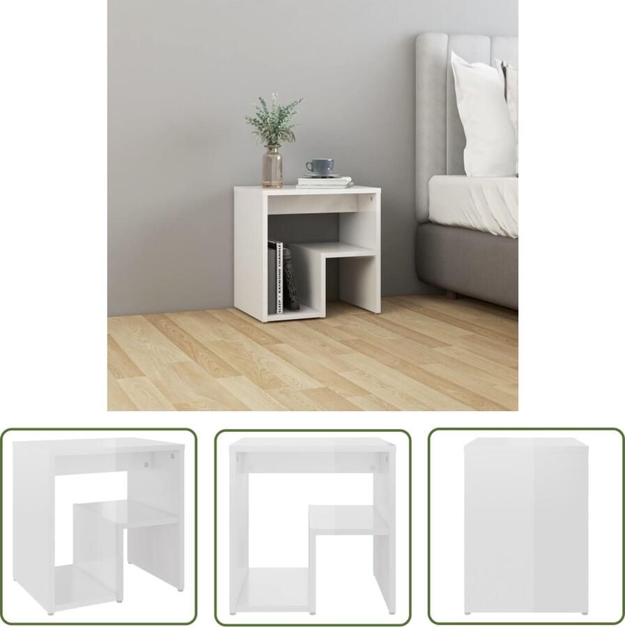 The Living Store Nachtkastje Hoogglans wit Spaanplaat 40x30x40 cm (BxDxH) Nachtkastje Slaapkamermeubel Houten Nachtkastje Wit Nachtkastje Modern Nachtkastje - Foto 2