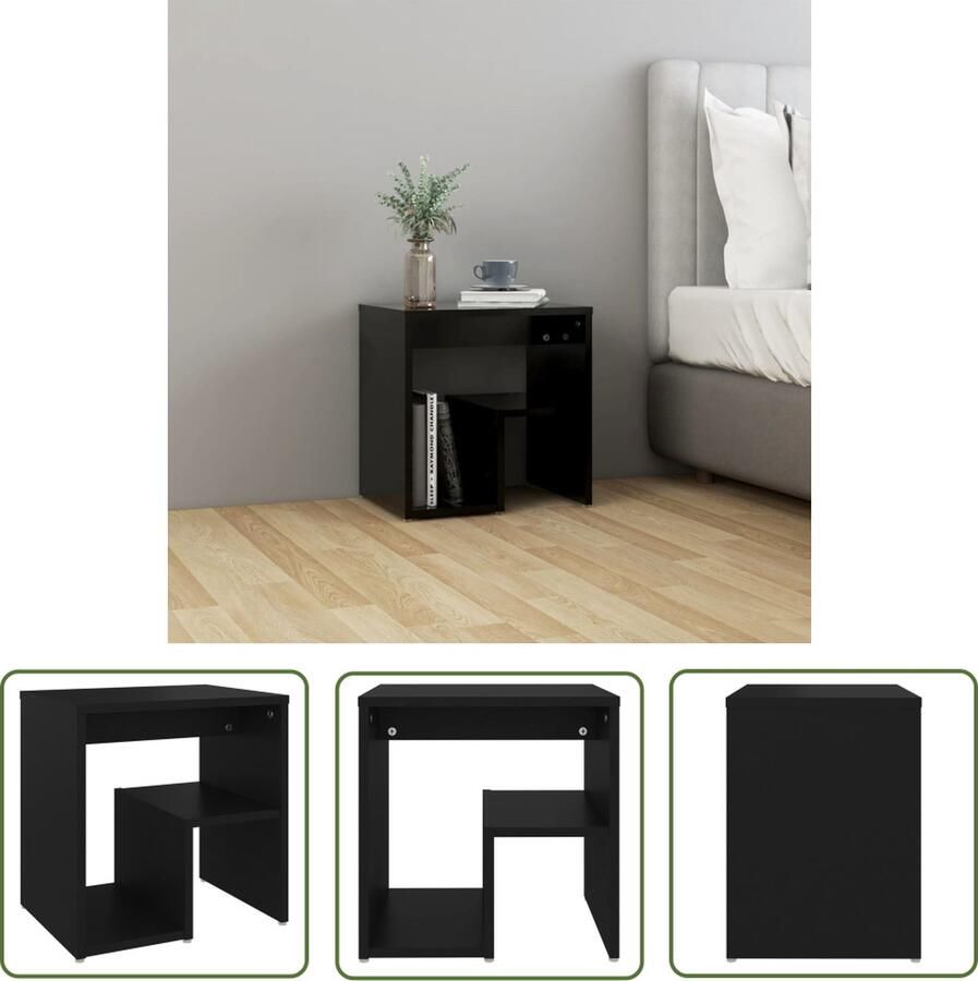 The Living Store Nachtkastje 40x30x40 cm bewerkt hout zwart Nachtkastje Slaapkamermeubel Bijzettafel Houten Meubilair Zwart Meubilair - Foto 2