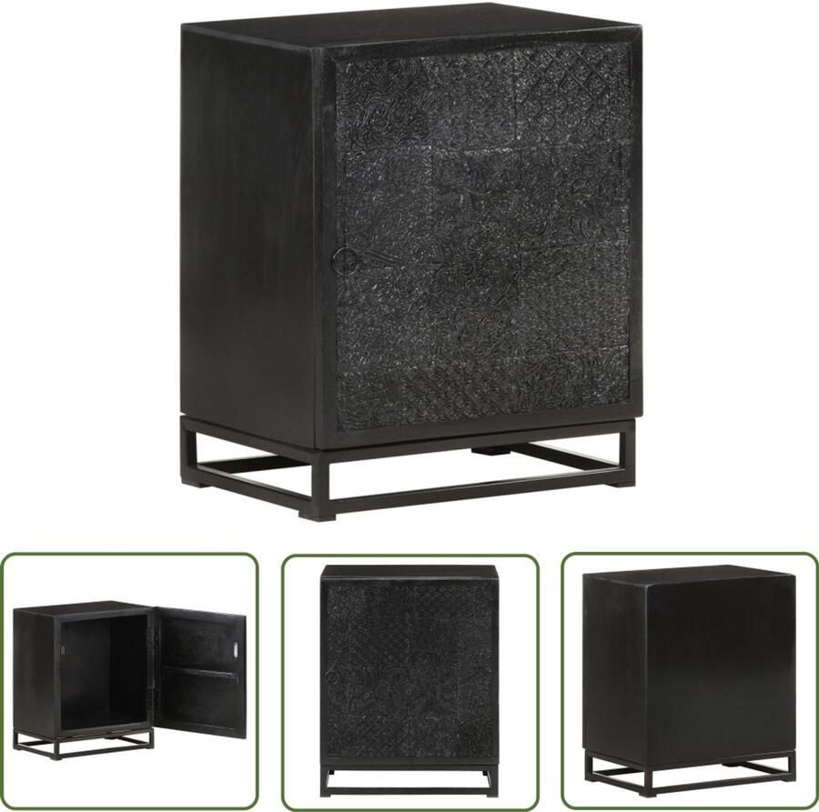 The Living Store Nachtkastje 40x30x50 cm massief acaciahout en mangohout zwart Nachtkastje Slaapkamermeubel Houten Nachtkastje Acaciahout Mangohout