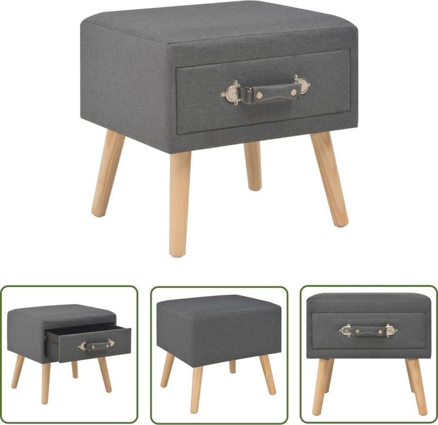 The Living Store Nachtkastje 40x35x40 cm stof donkergrijs Nachtkastje Slaapkamermeubel Donkere Kleuren Houten Kast Stoffige Look