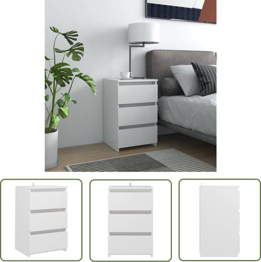 The Living Store Nachtkastje Spaanplaat 40 x 35 x 62.5 cm Wit Duurzaam met 3 lades Nachtkastje Slaapkamermeubel Houten Meubel Witte Kast Spaanplaat Kast - Foto 2