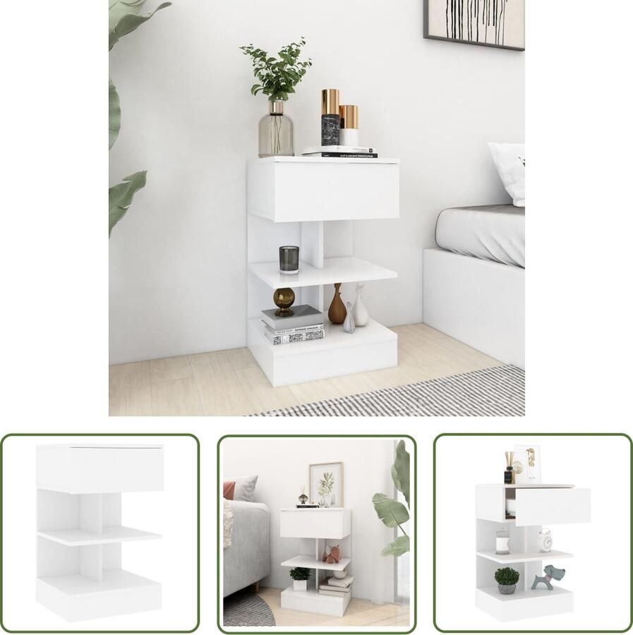 The Living Store Nachtkastje 40x35x65 cm bewerkt hout wit Nachtkastje Slaapkamermeubel Nachttafeltje Houten Meubel Witte Meubel - Foto 2