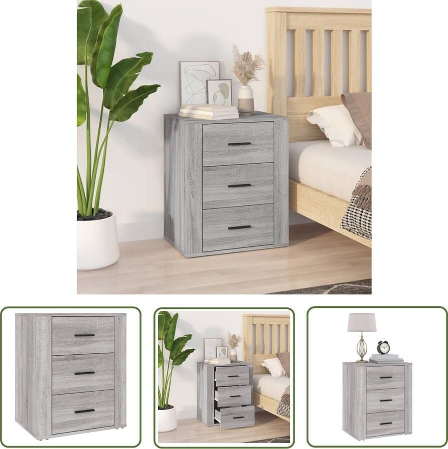 VidaXL Slaapkamermeubel Nachtkastje 50x36x60 cm bewerkt hout grijs sonoma eikenkleurig Houten Kast Grijze Kast Vintage Kast - Foto 2