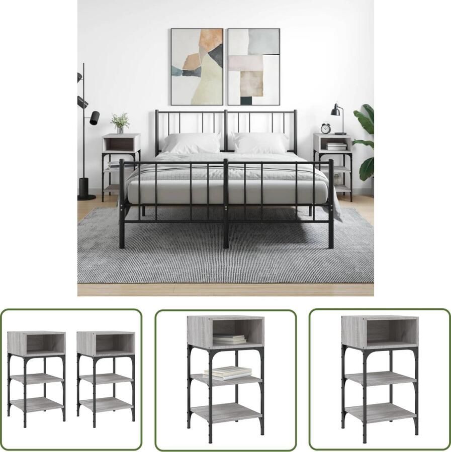 The Living Store Nachtkastjes 2 st 35x34 5x70 cm bewerkt hout grijs sonoma eiken Nachtkastje Slaapkamermeubel Houten Meubel Grijze Meubels - Foto 2