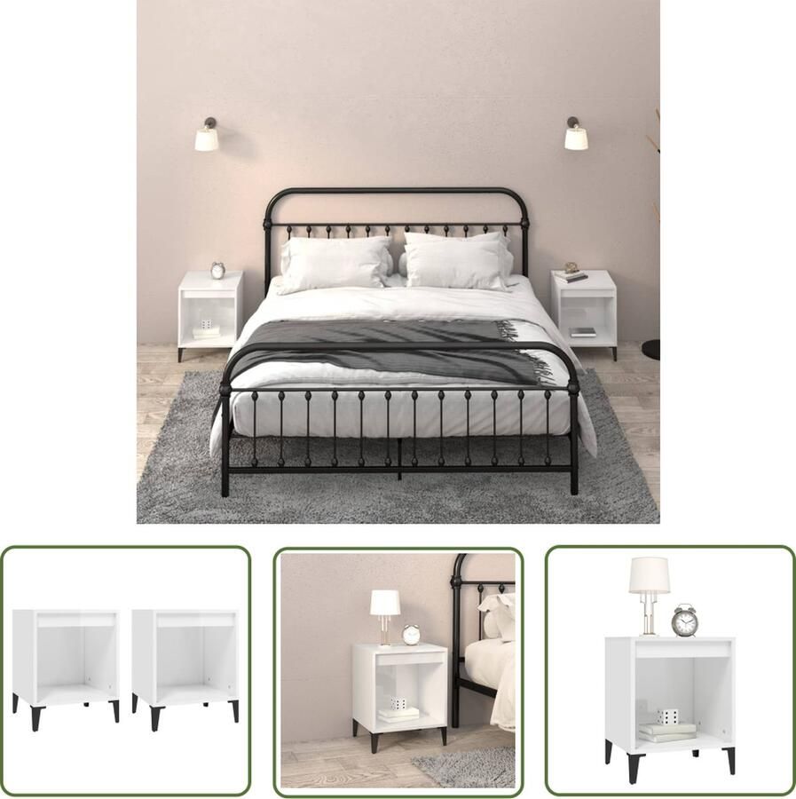 The Living Store Nachtkastje Hoogglans wit 40 x 35 x 50 cm Bewerkt hout en metaal Nachtkastje Slaapkamermeubel Houten Kast Witte Kast Compact Meubel - Foto 4