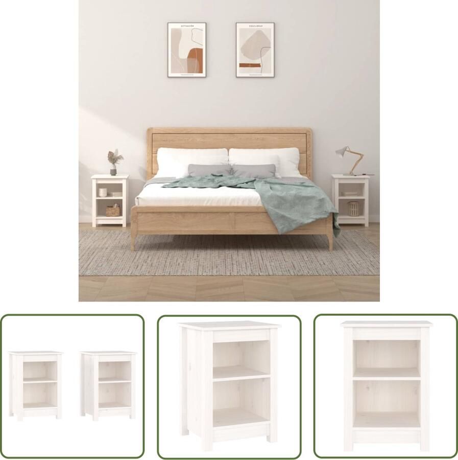 The Living Store Nachtkastjes 2 st 40x35x55 cm massief grenenhout wit Nachtkastje Slaapkamermeubel Grenenhouten Meubel Witte Nachtkast Vintage Nachtkast - Foto 2