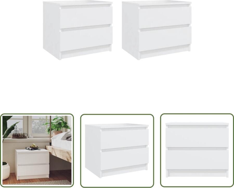 The Living Store Bedkastjes Spaanplaat 50 x 39 x 43.5 cm 2 lades Wit Nachtkastje Slaapkamermeubel Houten Meubilair Witte Meubelstukken Spaanplaat MeubilAIR