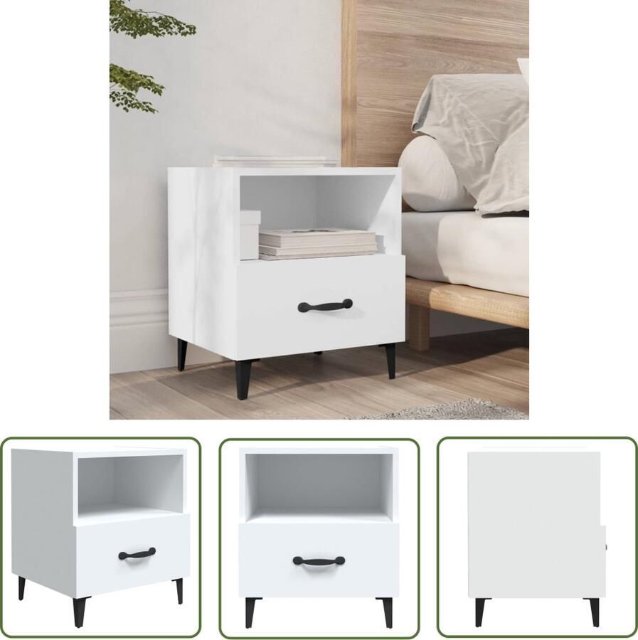 The Living Store Nachtkastje Elegant ontwerp Hoogwaardig bewerkt hout Vochtbestendig Met lade en schap Stabiel blad Wit 40 x 35 x 47.5 cm Montage vereist - Foto 2