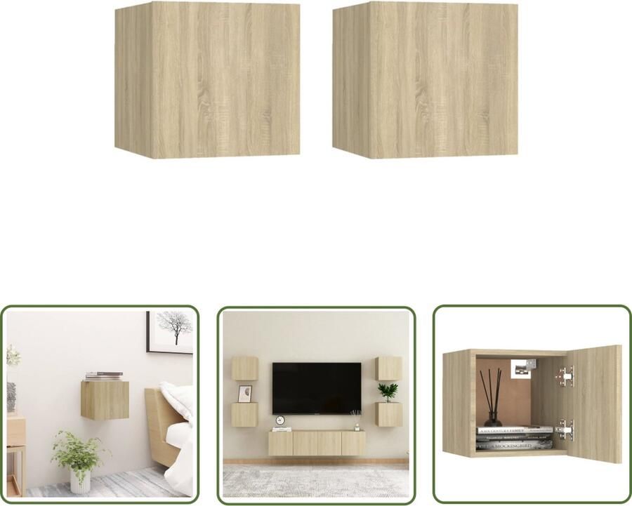 The Living Store Slaapkaastjes 30.5 x 30 x 30 cm Sonoma eiken Wandmontage Tijdschriftenopberging Nachtkastje Slaapkamermeubilair Houten Meubilair Sonomaneuken Wandmontage - Foto 2
