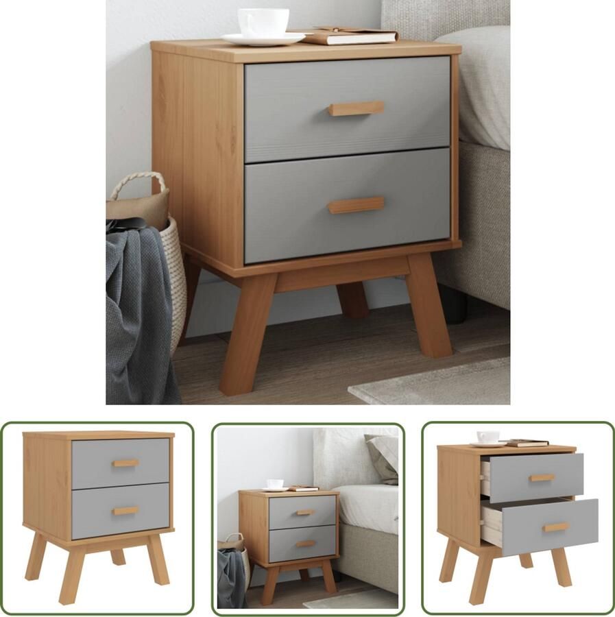 VidaXL Nachtkastje OLDEN massief grenenhout grijs en bruin Nachtkastje Slaapkamermeubilair Grenenhouten Kast Vintage Design Rustic Furniture