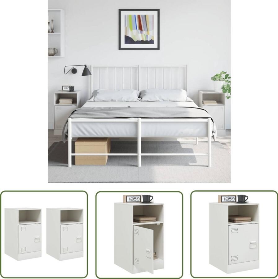 The Living Store Nachtkastjes 2 st 34 5x39x62 cm staal wit Nachtkastjes Slaapkamermeubilair Staal Meubil Wit Meubilair Koudgewalst Staal