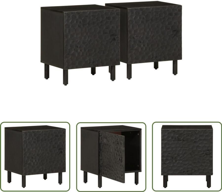 The Living Store Nachtkastjes 2 st 40x33x46 cm massief mangohout zwart Nachtkastjes Slaapkamermeubilair Mangohouten Meubels Zwarte Meubels Vintage Meubels