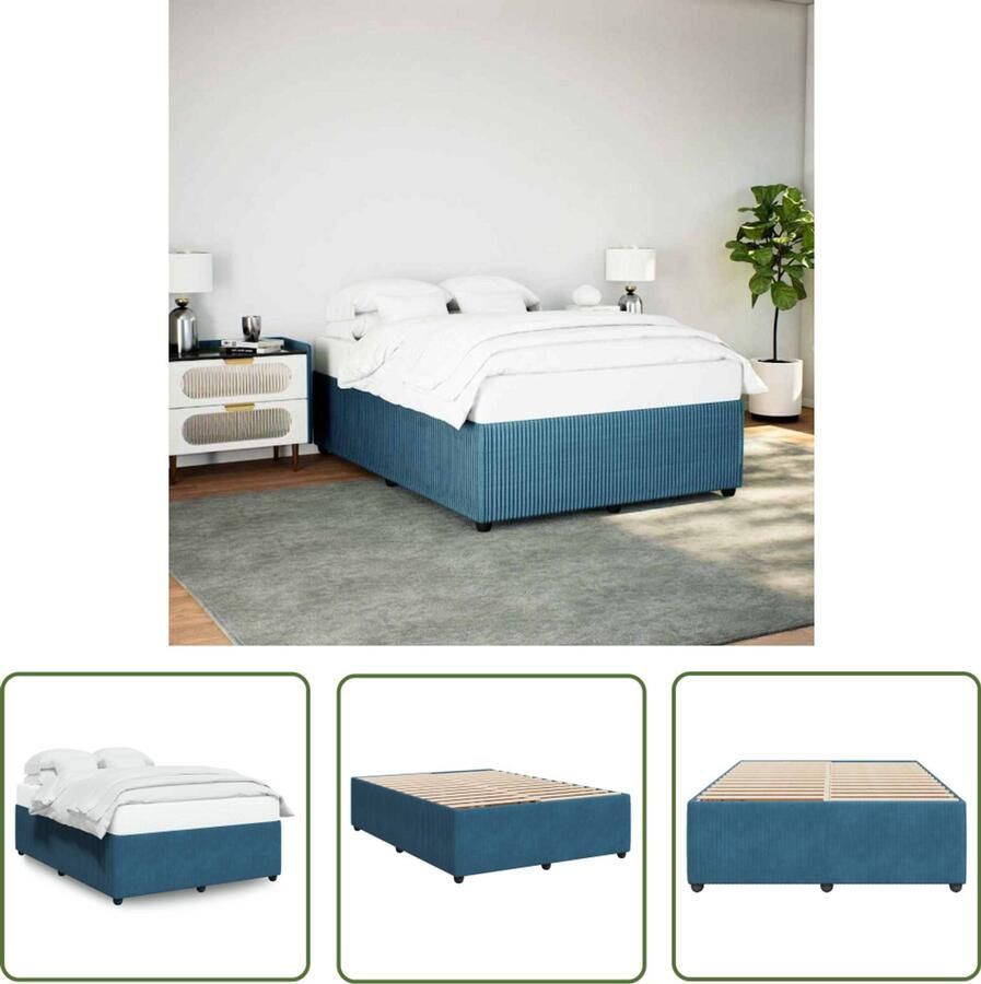VidaXL Slaapkamers Bed Frame Bedframe fluweel blauw 160x200 cm Boxspring Tweepersoonsbed Design Bed