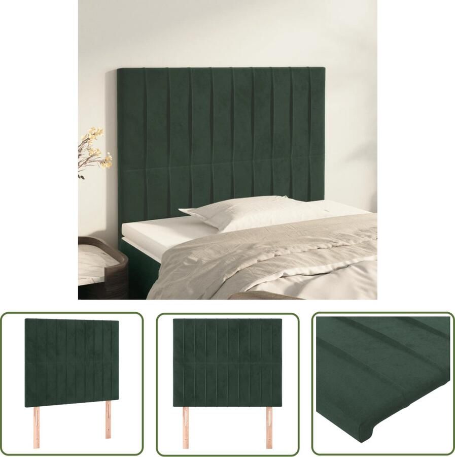 The Living Store Hoofdbord 90 x 5 x 118 128 cm Donkergroen Fluweel Hoofdeind Houten poten Verstelbare hoogte Comfortabele ondersteuning Inclusief 2 x hoofdeind