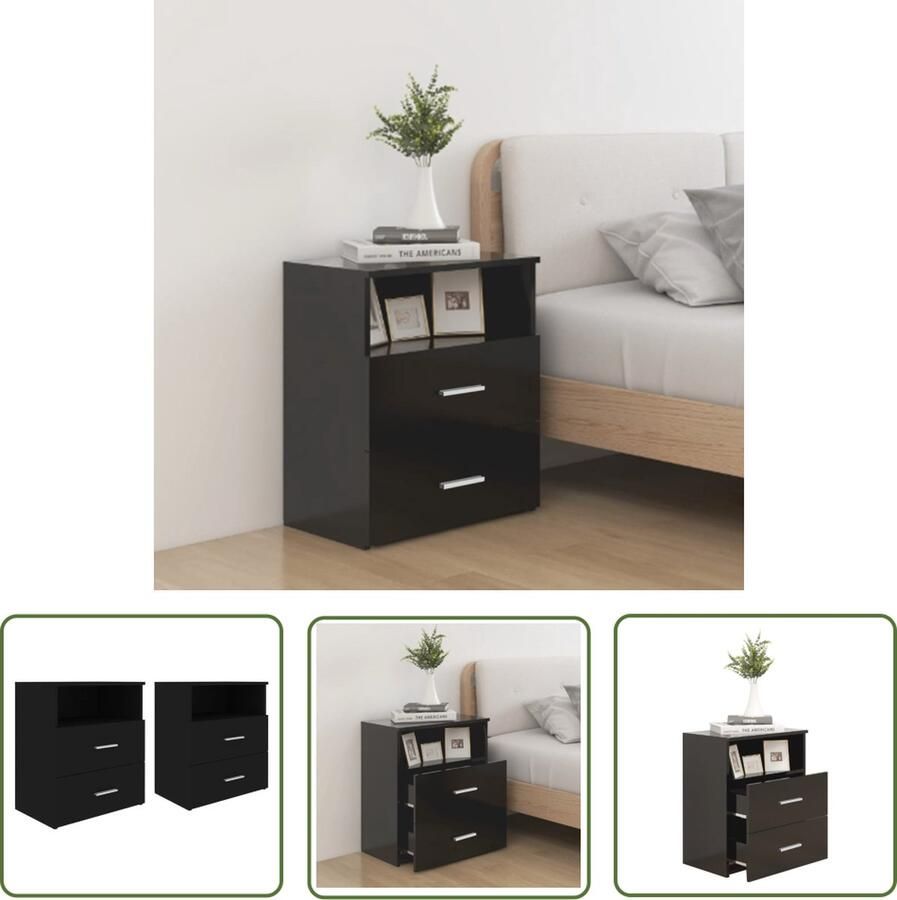 The Living Store Nachtkastjes 2 stuks Zwart 50 x 32 x 60 cm Stabiel en stevig Nachtkastjes Slaapkamers Houten Meubel Modern Design Opbergruimte - Foto 2