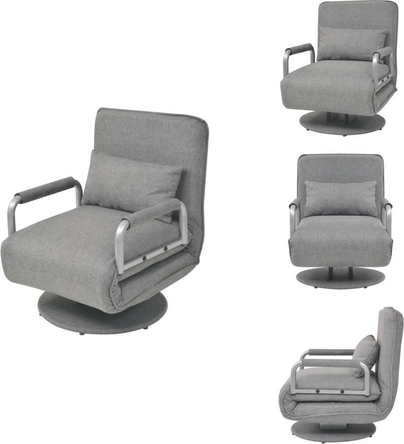 VidaXL Draaistoel Scandinavische Stijl Lichtgrijs 60 x 75 x 80 cm Verstelbare rugleuning inclusief zitkussen Fauteuil