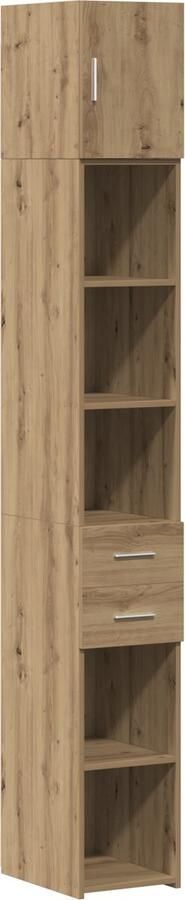 VidaXL Slanke Opbergkast Artisan Eiken 30x42.5x225 cm Bewerkt Hout Wandkast Artisan Eiken 30x42.5x40 cm Bewerkt Hout Hoogkast Artisan Eiken 30x42.5x185 cm Bewerkt Hout - Foto 1