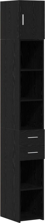 VidaXL Slim Storage Cabinet Zwart Eiken 30x42.5x225 cm Gefabriceerd Hout Wandkast Zwart Eiken 30x42.5x40 cm Gefabriceerd Hout Highboard Zwart Eiken 30x42.5x185 cm Gefabriceerd Hout