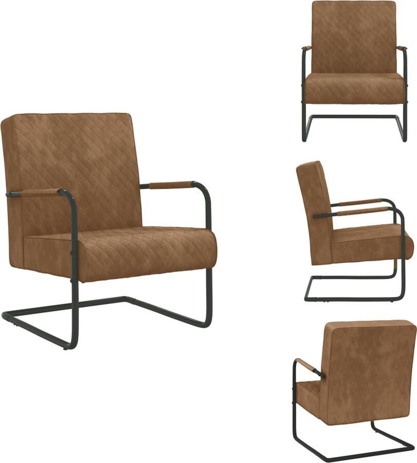 VidaXL Sledestoel Velvet Bruin Zwart 64 x 77 x 82 cm Stabiel metalen frame Fauteuil