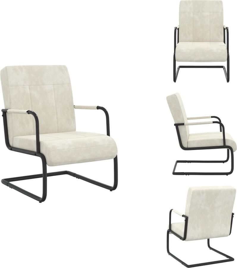 VidaXL Stoel Industrieel 64.5 x 77 x 88.5 cm Crèmewit Zwart Fluweel Fauteuil