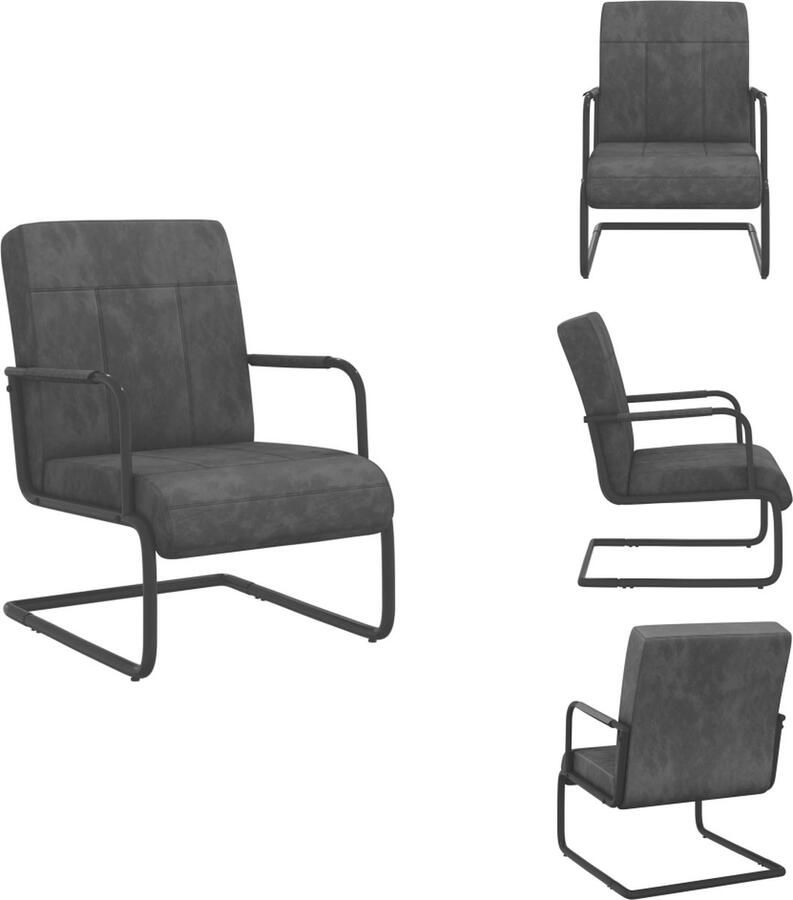 VidaXL Sledestoel Velvet Donkergrijs Zwart 64x77x82cm Metalen Frame Fauteuil