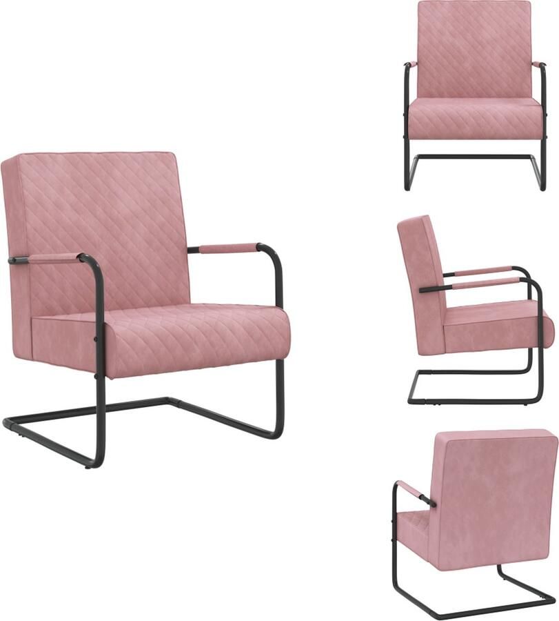 VidaXL Sledestoel Velvet Roze Zwart 64x77x82 cm Comfortabel en Stabiel Fauteuil