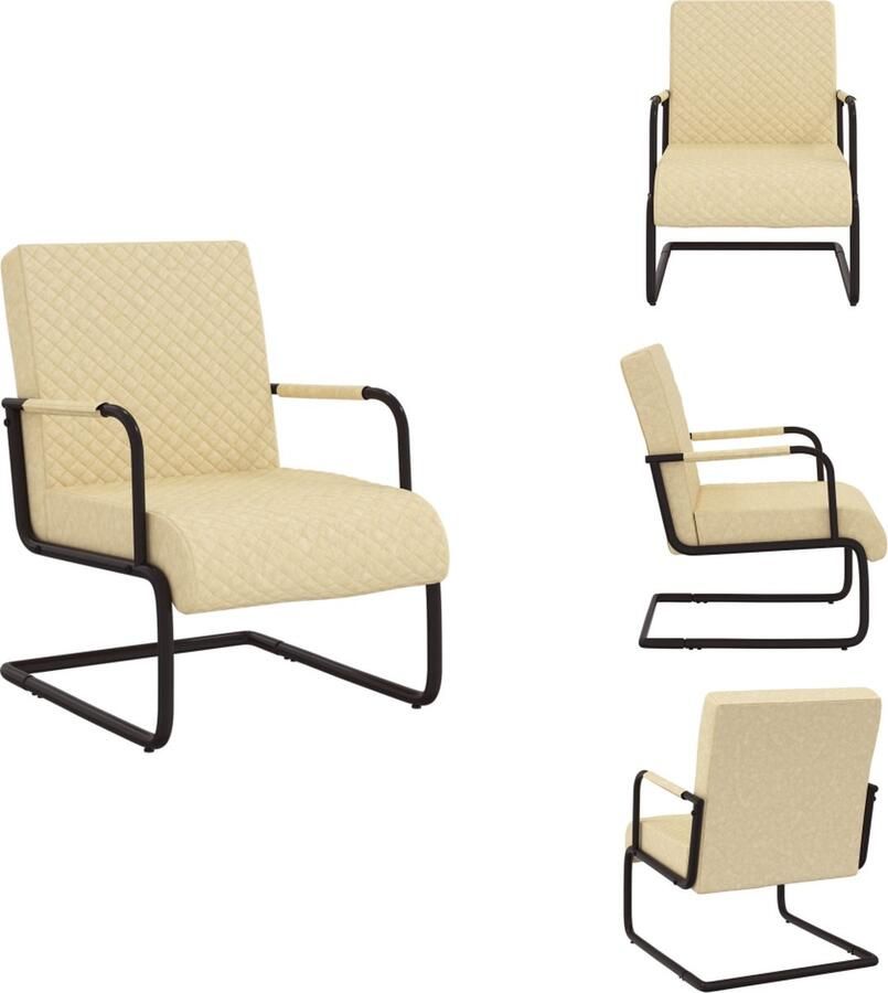 VidaXL Stoel Industrieel 64.5 x 77 x 88.5 cm Crème Zwart Kunstleer Metaal Fauteuil