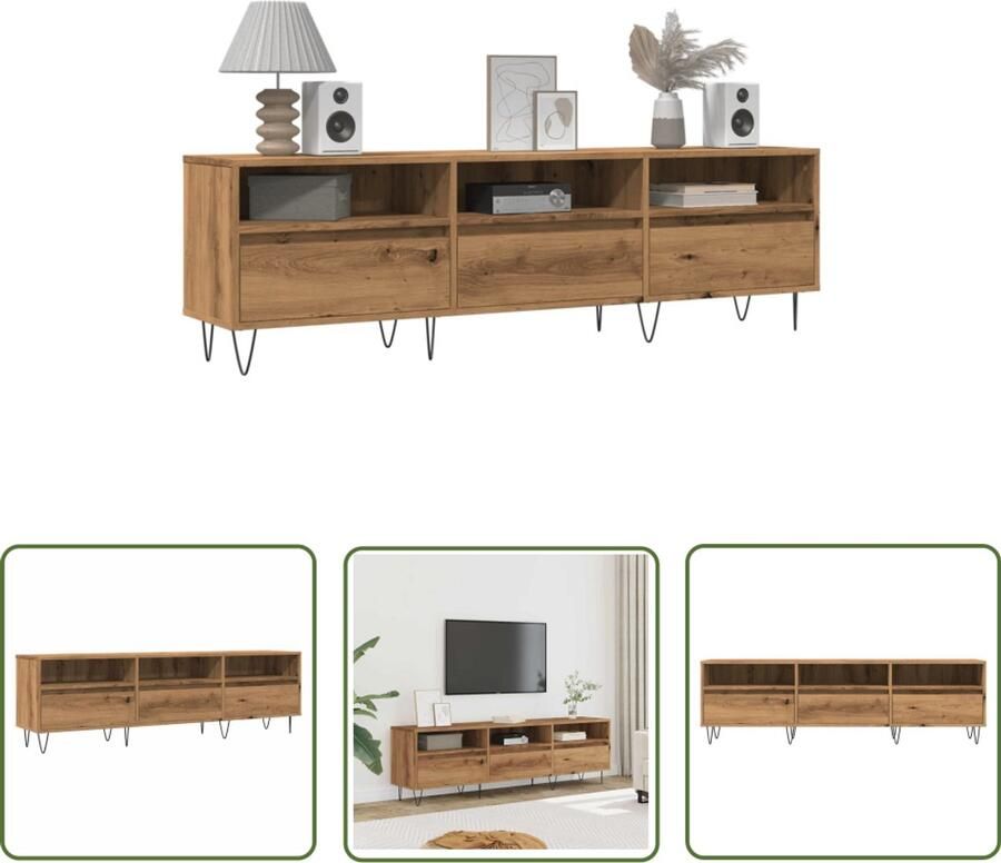 VidaXL Sleutel Set Dynammometer Sleutel Tv-meubel 150x30x44 5 cm bewerkt hout artisanaal eikenkleur Gereedschap Drapers Tools Klikmechanisme