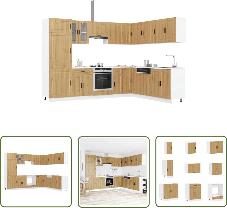 VidaXL 14-delige Keukenkastenset Porto bewerkt hout artisanaal eiken Dynamo Meter Sleutel Set Gereedschap Handgereedschap Monteursgereedschap