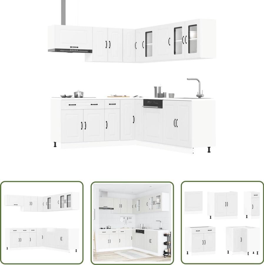 The Living Store 11-delige Keukenkastenset Kalmar bewerkt hout wit Keuken Kasten Houten Keukenkasten Witte Keukenkasten Keukenopstelling Keukenmeubels