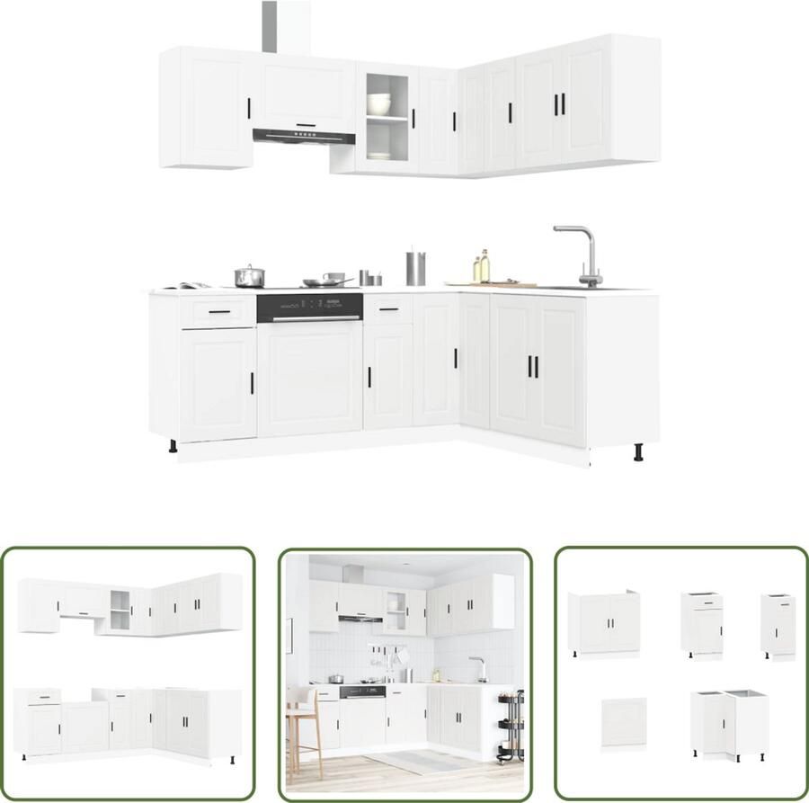 VidaXL 11-delige Keukenkastenset Porto bewerkt hout wit Dynamische Sleutel Sleutelmaten Gereedschap Mechanica Drapers Tools Klikmechanisme