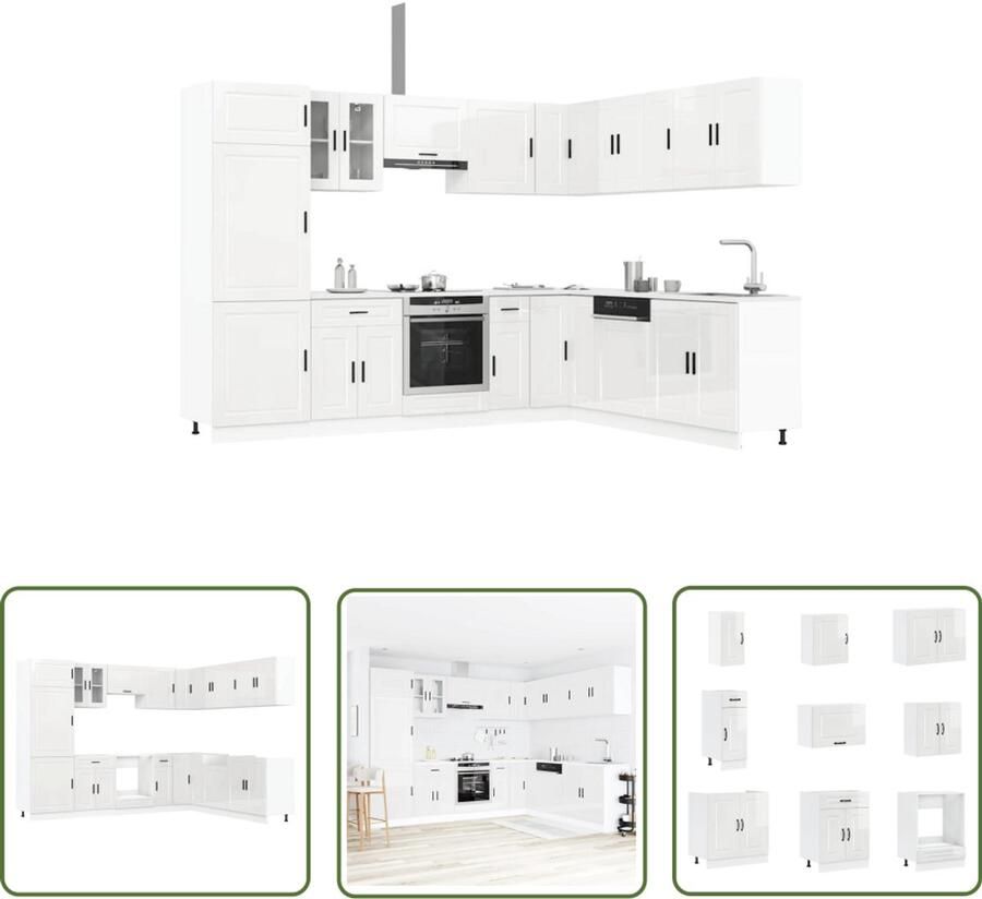 VidaXL 14-delige Keukenkastenset Porto bewerkt hout glanzend wit Dynamische Sleutel Sleutelratchet Drapers Tools Gereedschap Mechanica
