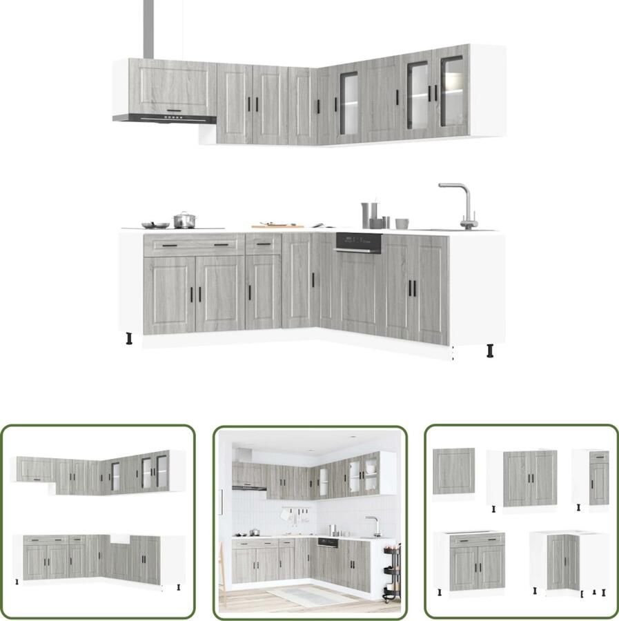 VidaXL 11-delige Keukenkastenset Porto bewerkt hout grijs sonoma eiken Sleutel Dinamometer Sleutels Gereedschap Mechanica Drapers Tools Klikmechanisme