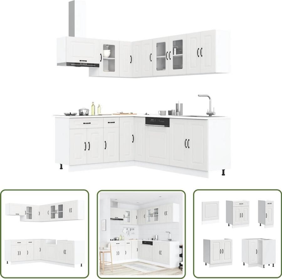 The Living Store 11-delige Keukenkastenset Kalmar bewerkt hout wit Keukenkasten Houten Kast Keukenopstelling Keukenmeubels Wit Keuken
