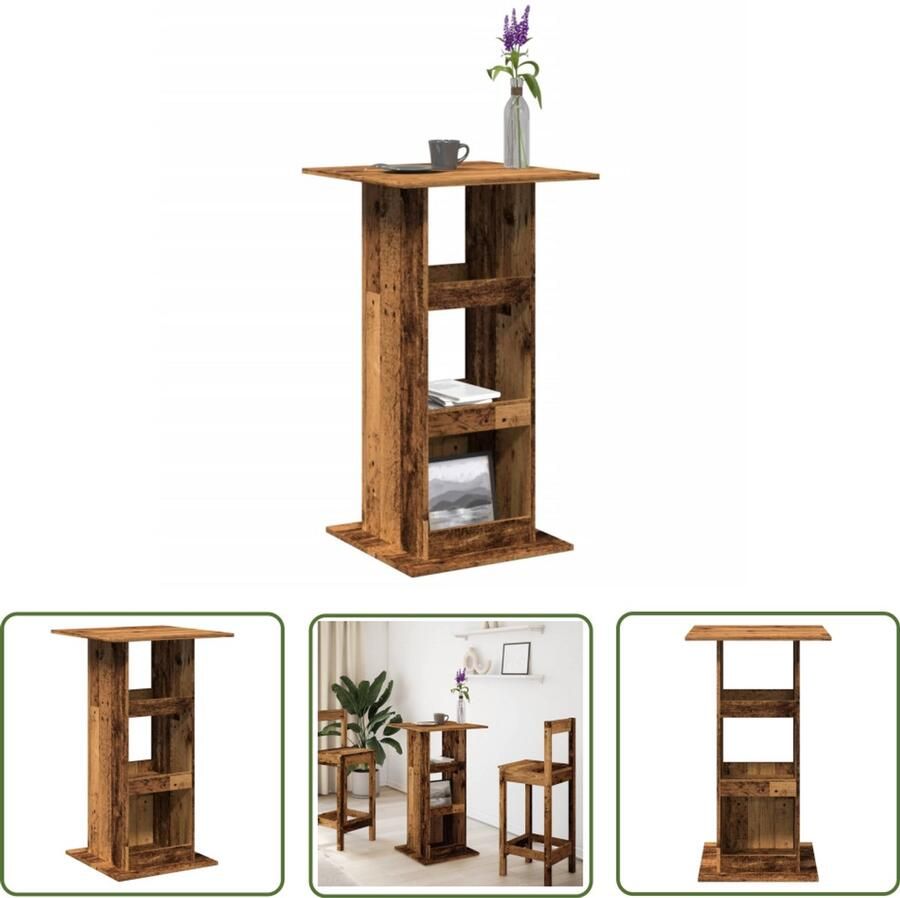 VidaXL Sleutelset Dynamische Sleutel Bartafel met opbergruimte 60x60x102 cm hout oud houtkleur Gereedschap Mechanica Klikmechanisme