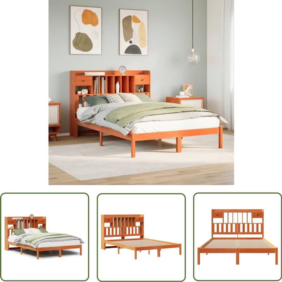 VidaXL Sleutelset Dynamische Sleutel Bed met boekenkast zonder matras grenenhout wasbruin 140x190 cm Gereedschap Mechanica Draperpatools