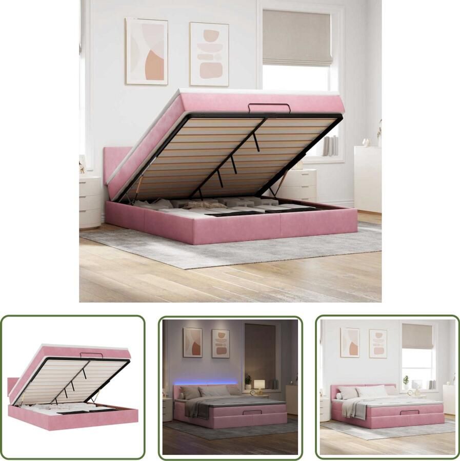 VidaXL Sleutelset Dynamische Sleutel Bed poef met matras en LED's 180x200 cm fluweel roze Gereedschap Mechanica Monteren