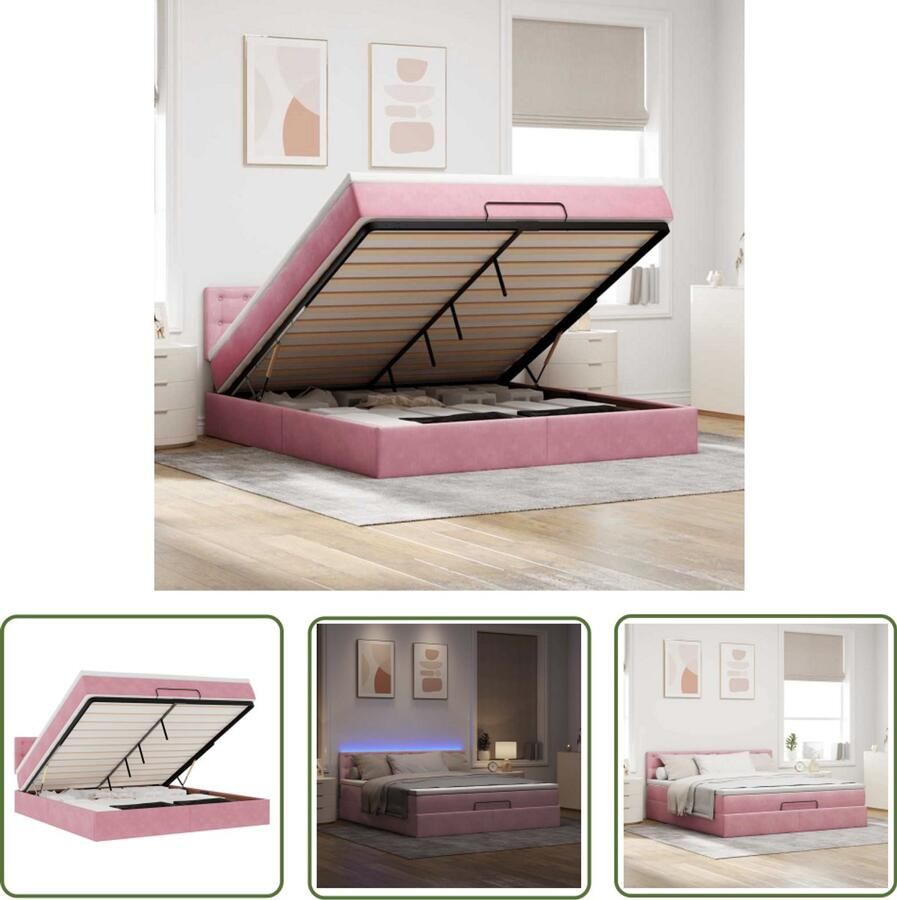 VidaXL Sleutelset Dynamische Sleutel Bed poef met matras en LED's 180x200 cm fluweel roze Gereedschap Set Mechanica Tools Drapers Tools