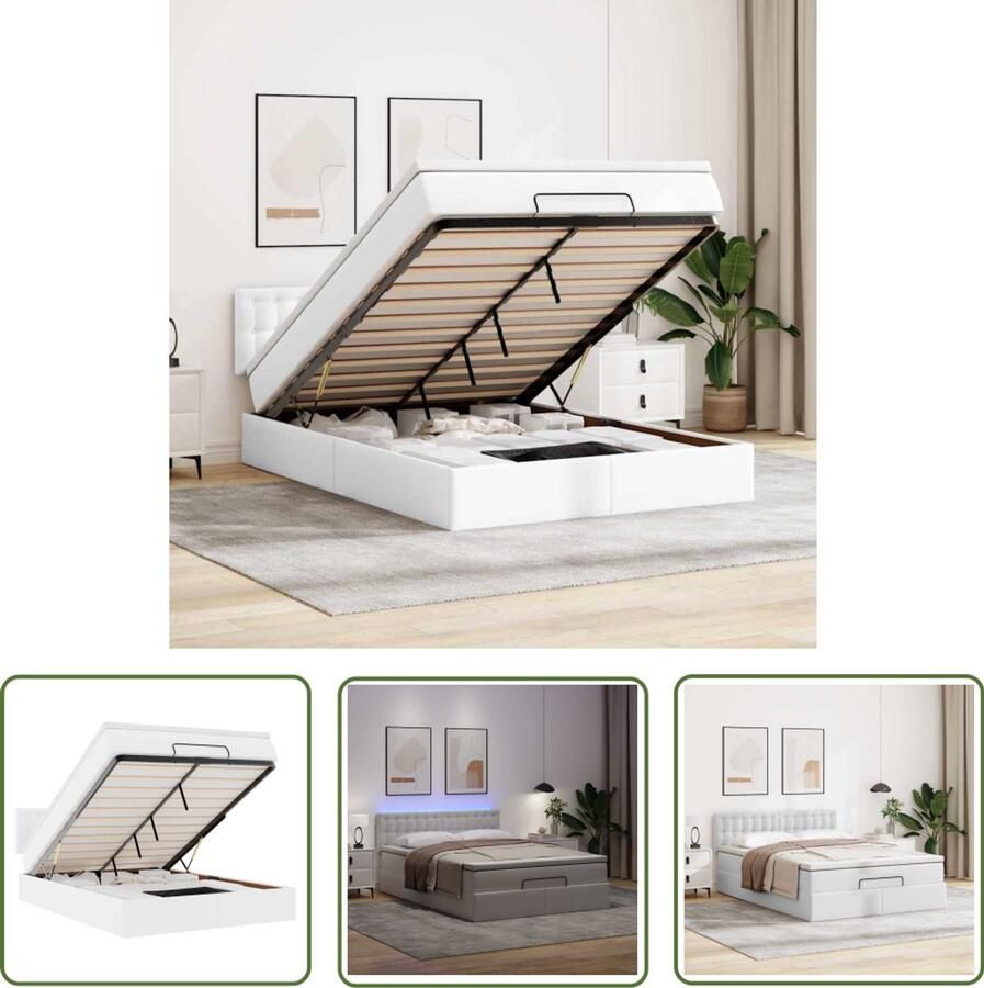 VidaXL Sleutelset Dynamische Sleutel Bed poef met matrassen en LED's 140x200cm kunstleer zuiver wit Gereedschap Mechanica Monteursgereedschap