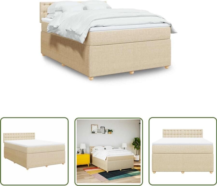 VidaXL Sleutelset Dynamische Sleutel Boxspring met matras stof crèmekleurig 140x190 cm Gereedschap Mechanica Drapers Tools