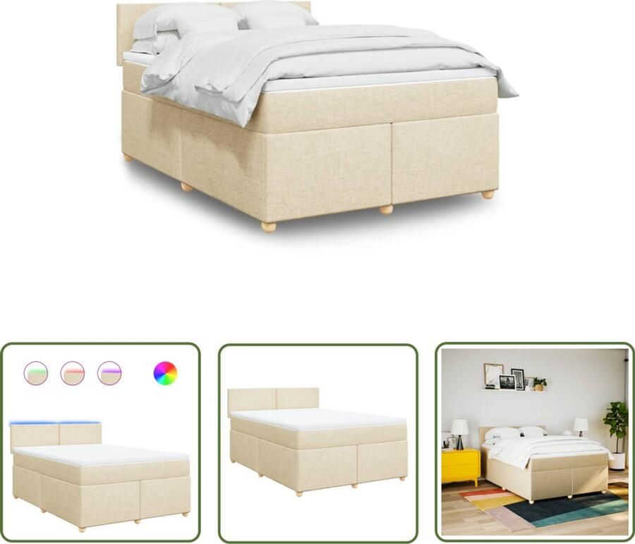 VidaXL Sleutelset Dynamische Sleutel Boxspring met matras stof crèmekleurig 160x200 cm Gereedschap Mechanica Drapers Tools Klikmechanisme