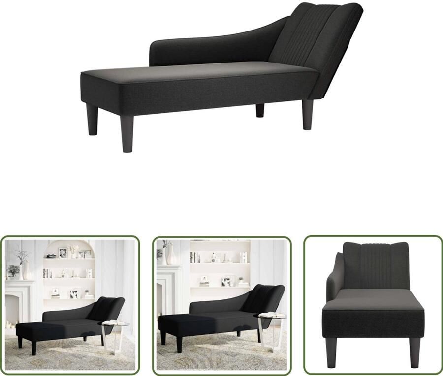 The Living Store Chaise longue met rechterarmleuning stof zwart Dynamische Sleutel Sleutelset Gereedschap Mechanica Draai Moment