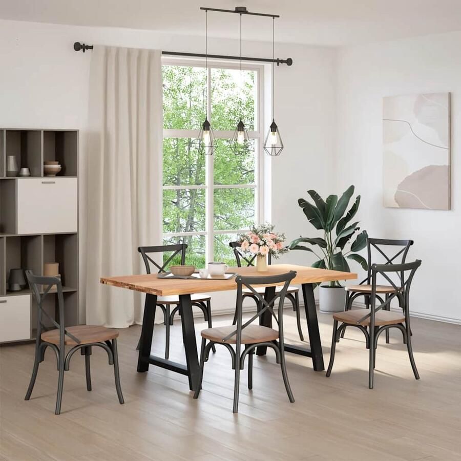 The Living Store Eettafel rechthoekig 180x90x74 cm massief eikenhout lichtbruin Eetkamertafel Eikenhouten Tafel Salontafel Diningtable Massief Eikenhout